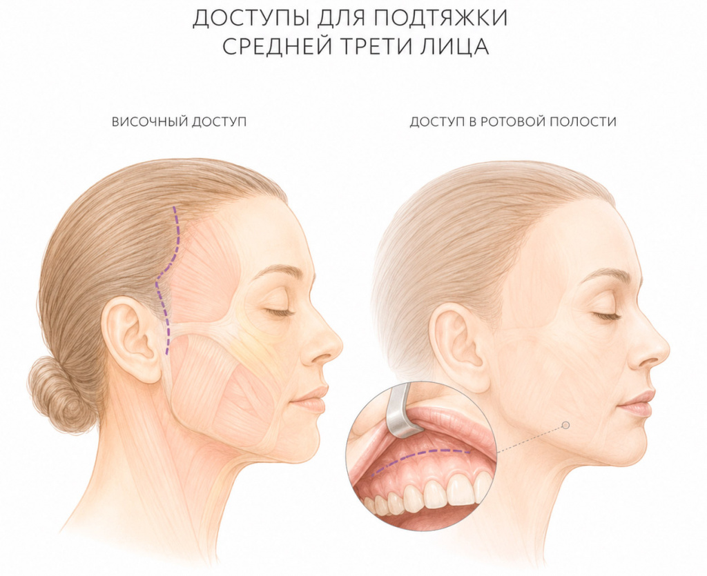 доступы для подтяжки средней трети лица